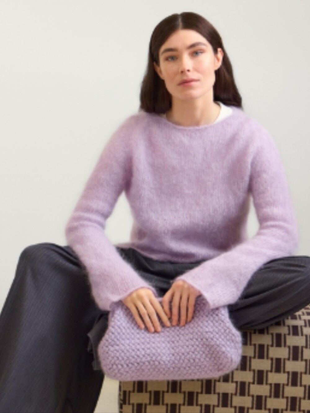 Women's Lavender Fuzzy Crewneck Sweater